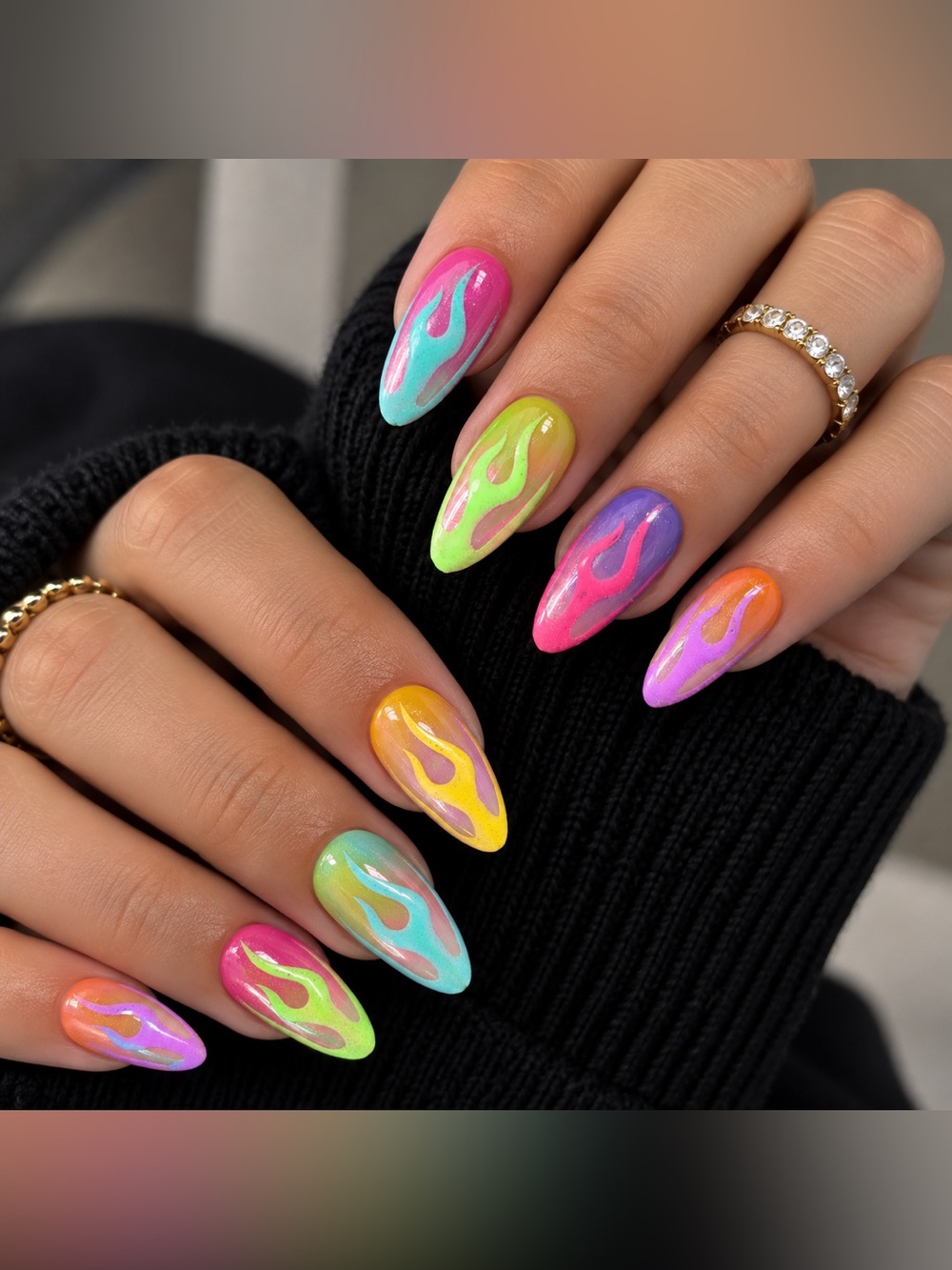 Vibrant Multicolor Flame Nail Set |NEW